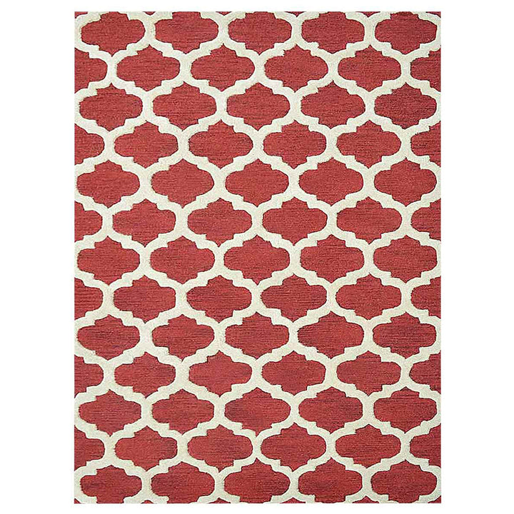 Hand Tufted Wool Area Rug Geometric Blue White K05101