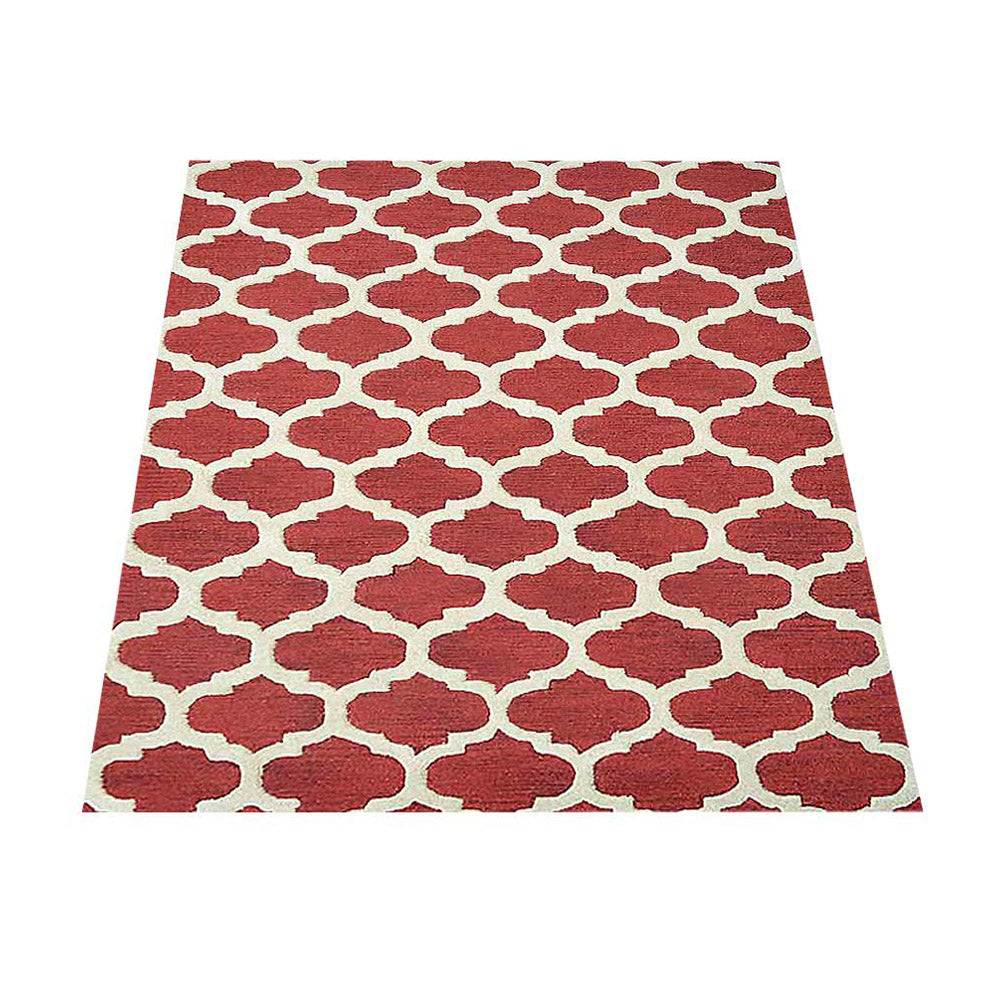 Hand Tufted Wool Area Rug Geometric Blue White K05101