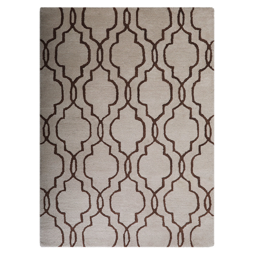 Hand Tufted Wool Area Rug Geometric Beige Brown K09014