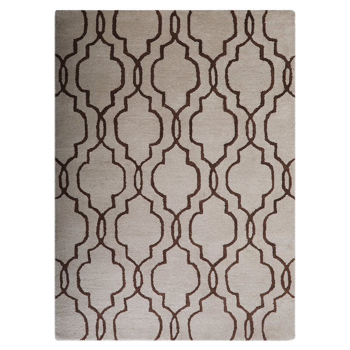 Hand Tufted Wool Area Rug Geometric Beige Brown K09014