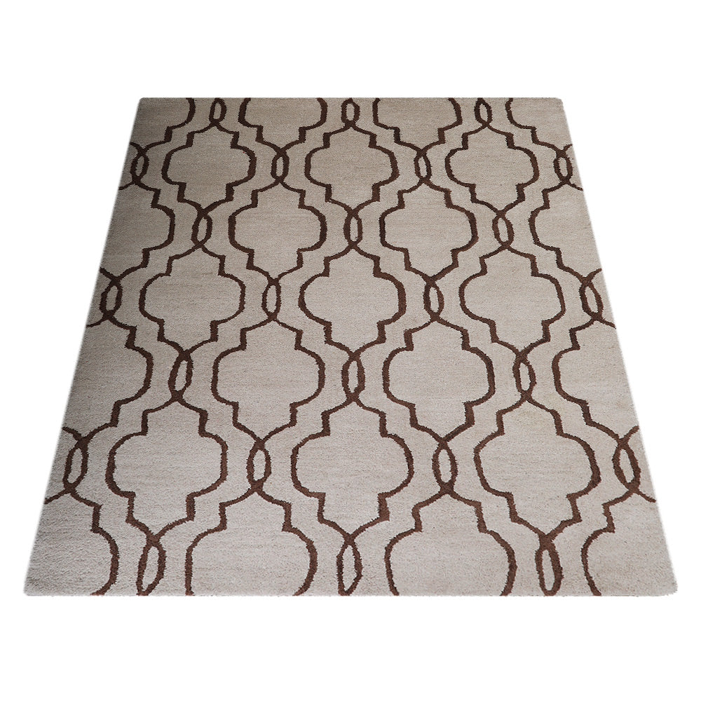 Hand Tufted Wool Area Rug Geometric Beige Brown K09014