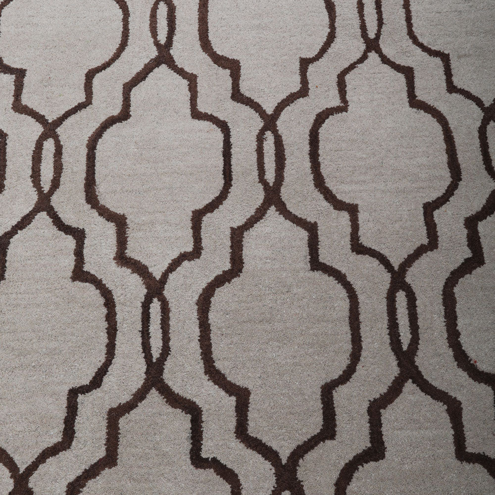 Hand Tufted Wool Area Rug Geometric Beige Brown K09014