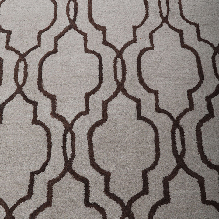 Hand Tufted Wool Area Rug Geometric Beige Brown K09014