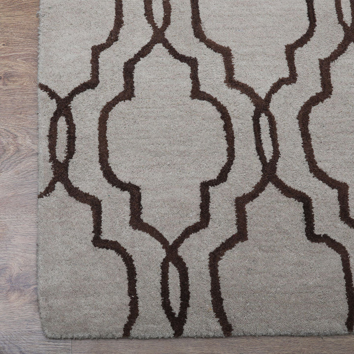 Hand Tufted Wool Area Rug Geometric Beige Brown K09014
