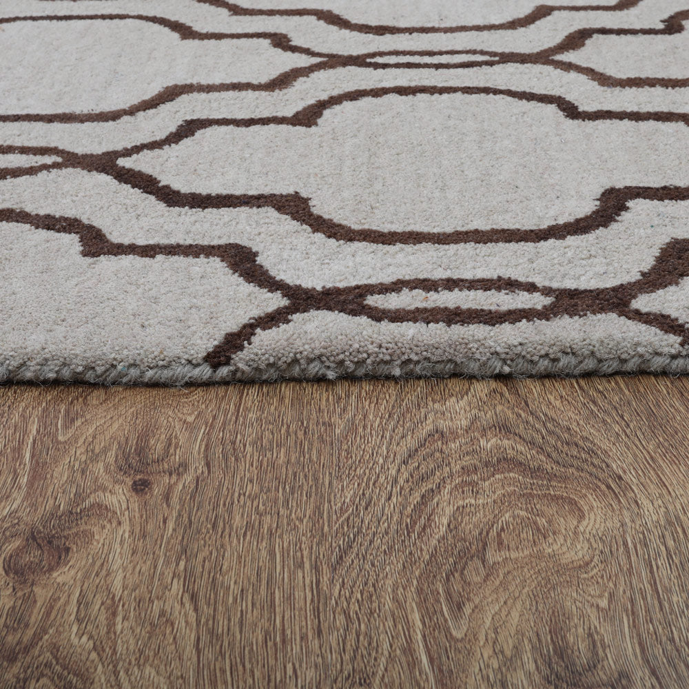 Hand Tufted Wool Area Rug Geometric Beige Brown K09014