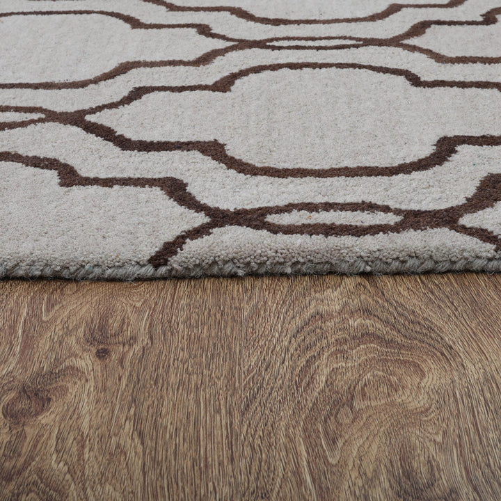 Hand Tufted Wool Area Rug Geometric Beige Brown K09014