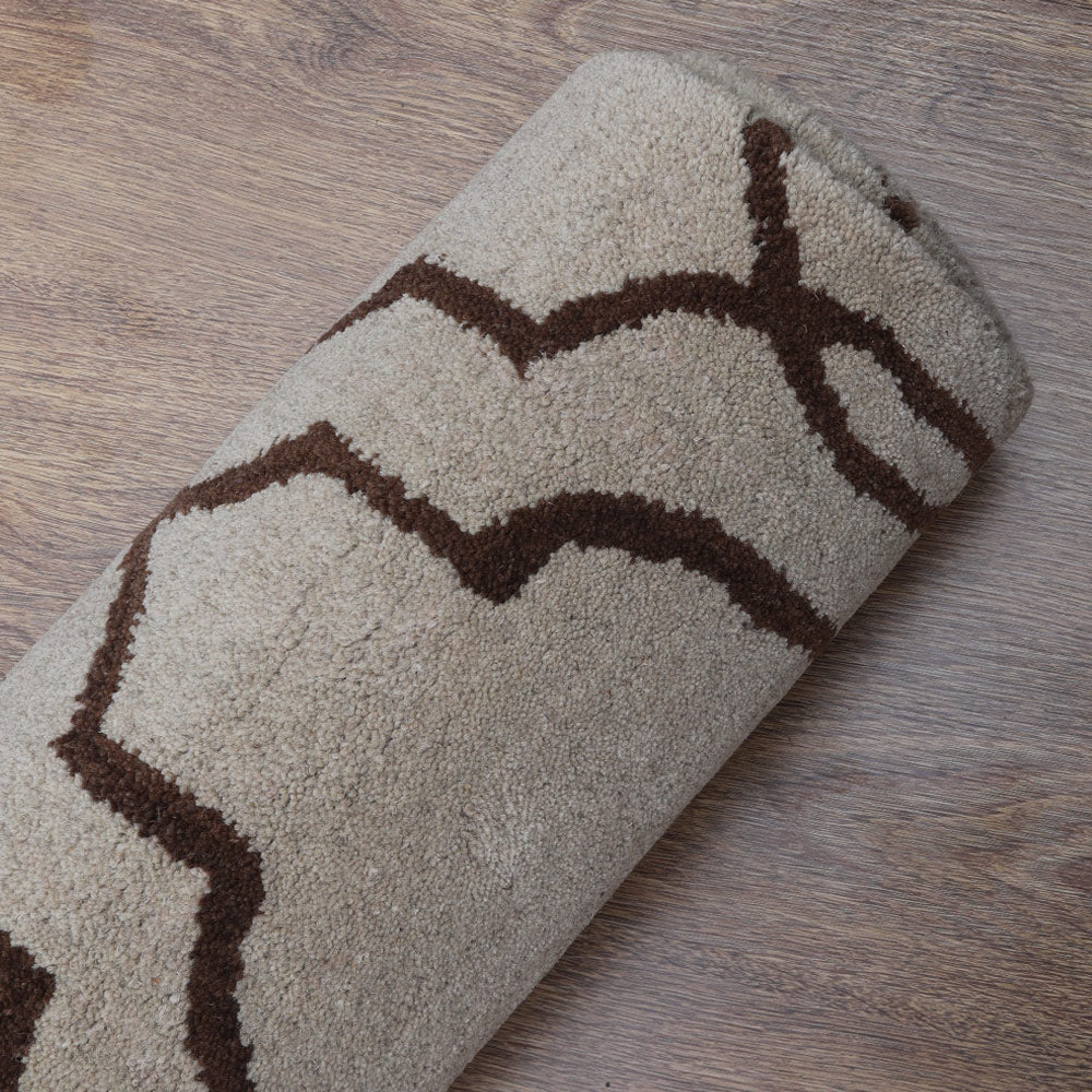Hand Tufted Wool Area Rug Geometric Beige Brown K09014