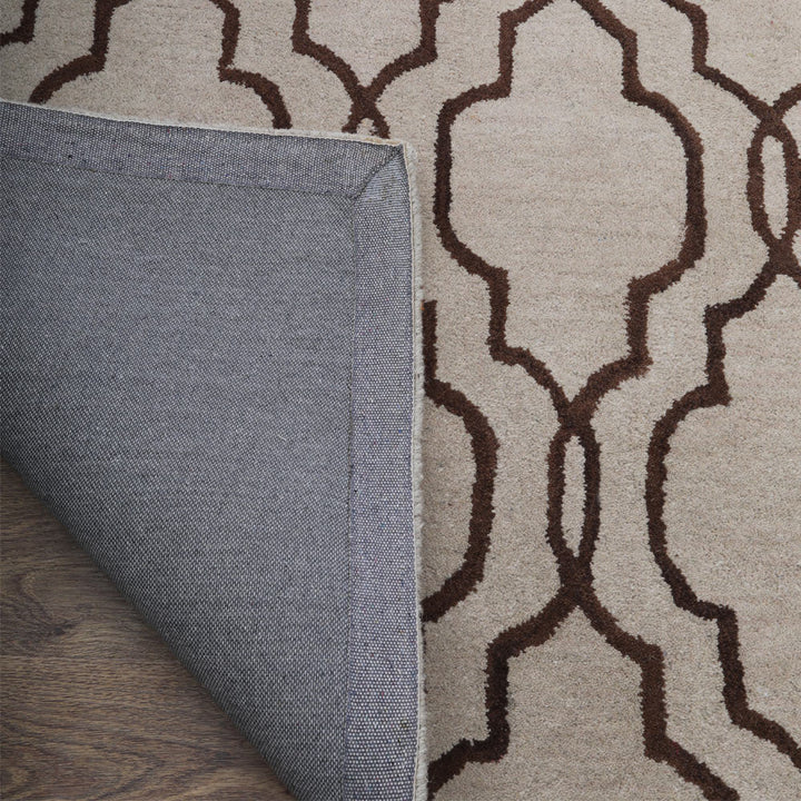 Hand Tufted Wool Area Rug Geometric Beige Brown K09014