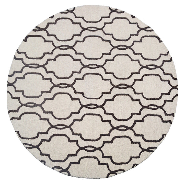 Hand Tufted Wool Area Rug Geometric Beige Brown K09014