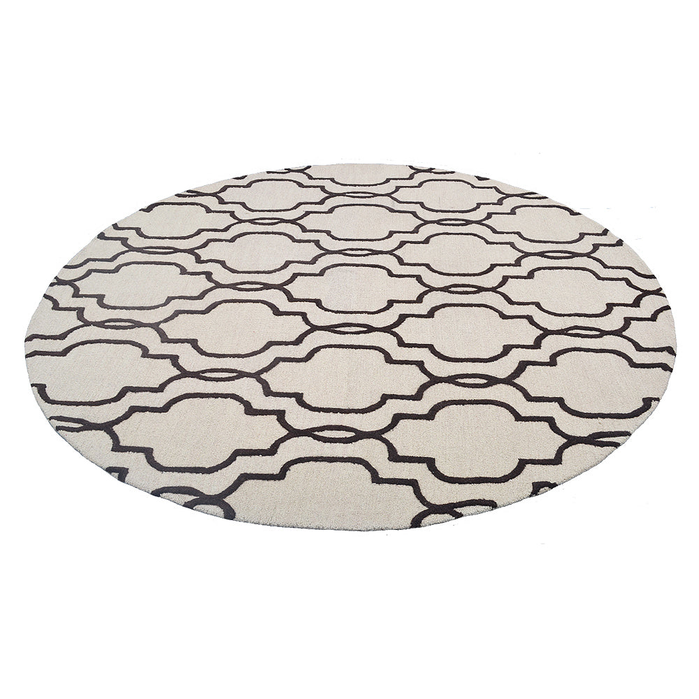 Hand Tufted Wool Area Rug Geometric Beige Brown K09014
