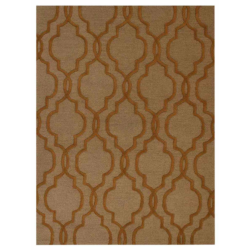 Hand Tufted Wool Area Rug Geometric Beige Brown K09014