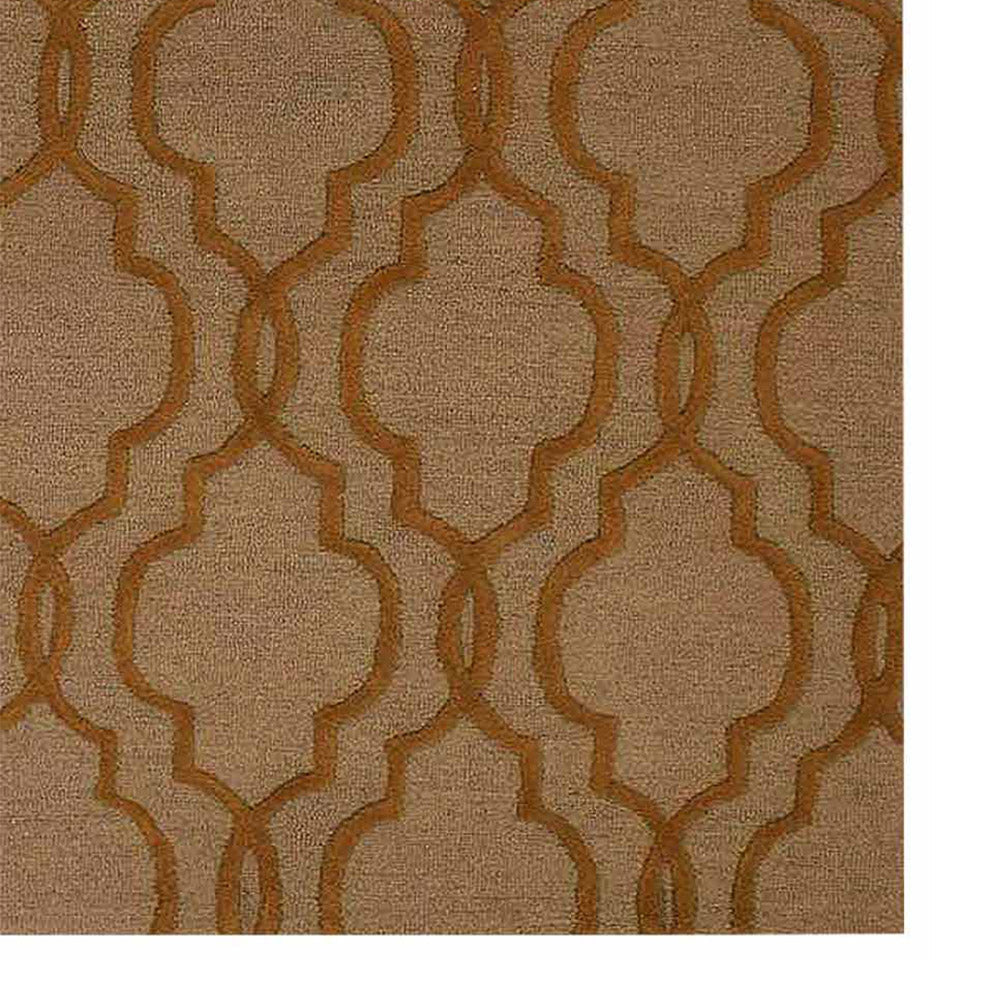 Hand Tufted Wool Area Rug Geometric Beige Brown K09014