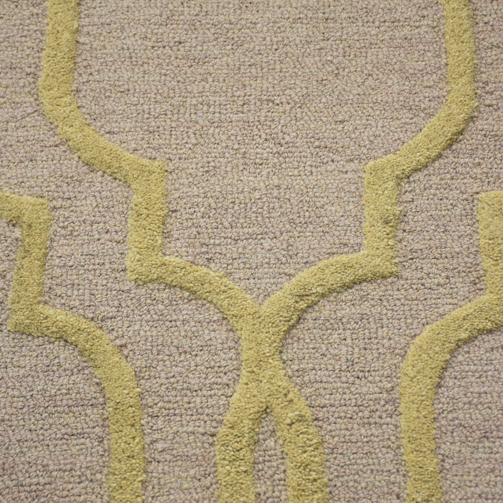 Hand Tufted Wool Area Rug Geometric Beige Brown K09014