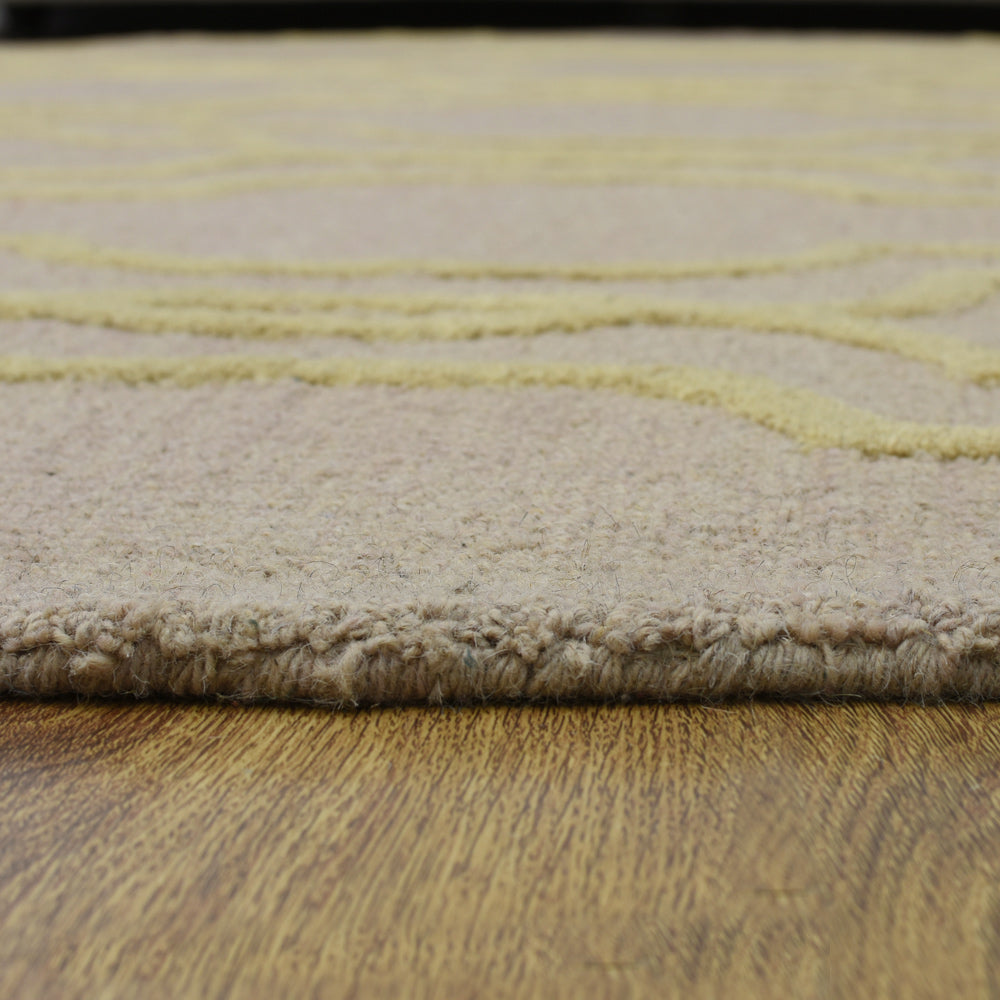 Hand Tufted Wool Area Rug Geometric Beige Brown K09014