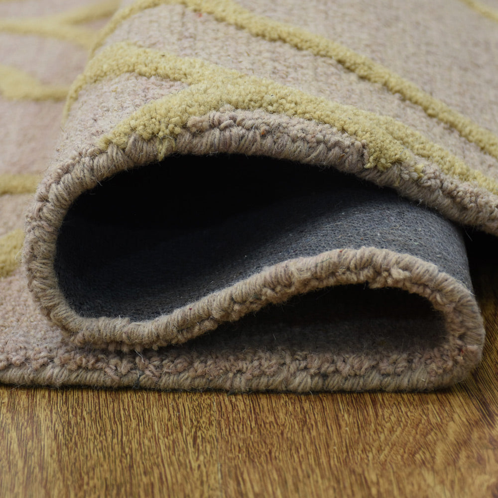 Hand Tufted Wool Area Rug Geometric Beige Brown K09014