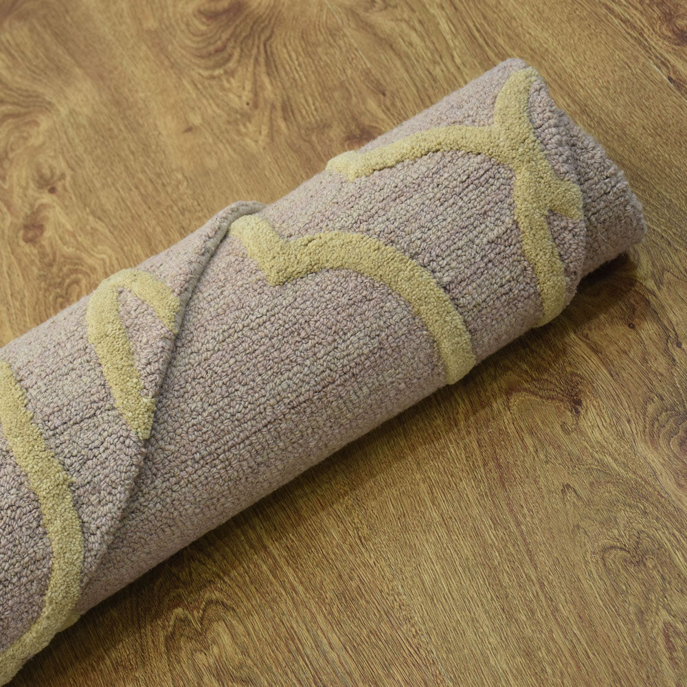 Hand Tufted Wool Area Rug Geometric Beige Brown K09014