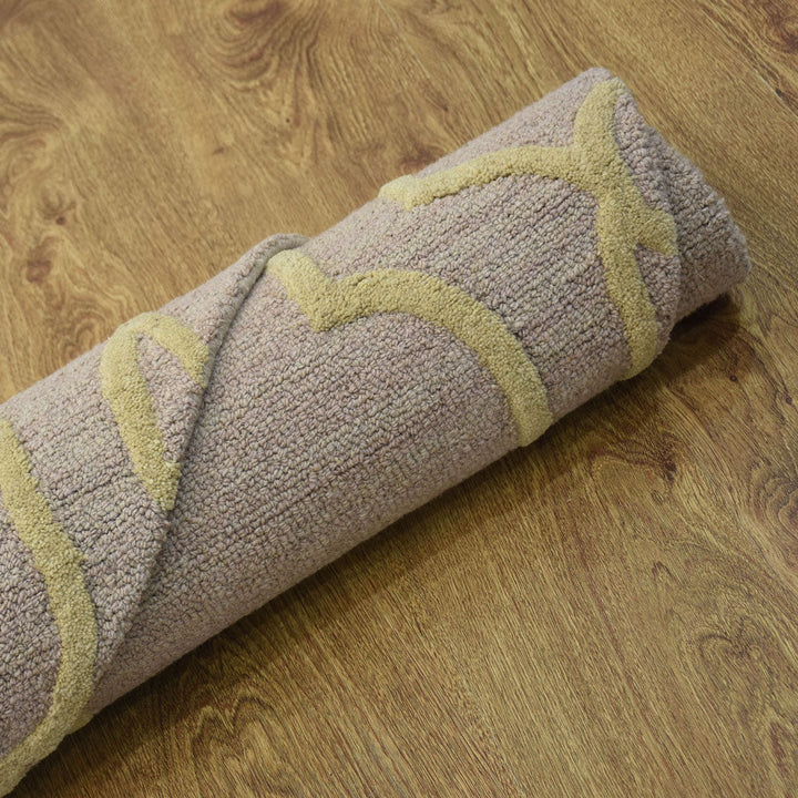 Hand Tufted Wool Area Rug Geometric Beige Brown K09014