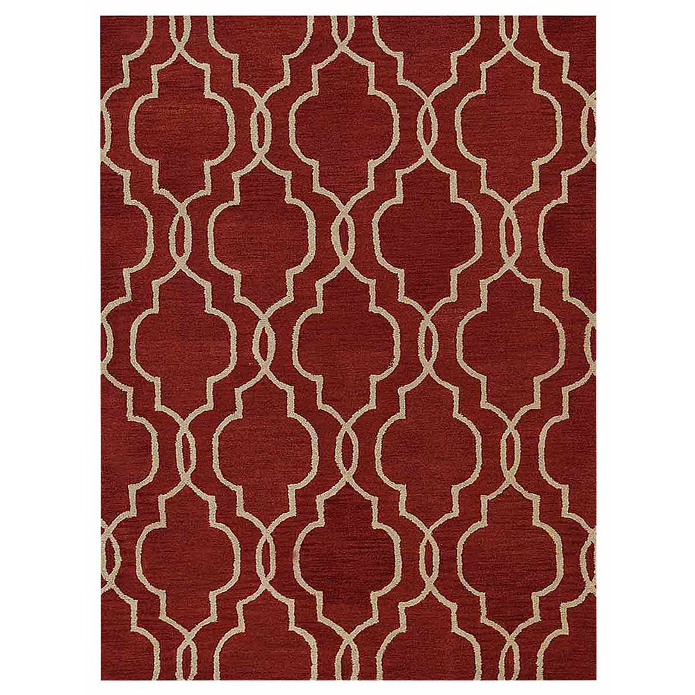 Hand Tufted Wool Area Rug Geometric Beige Brown K09014