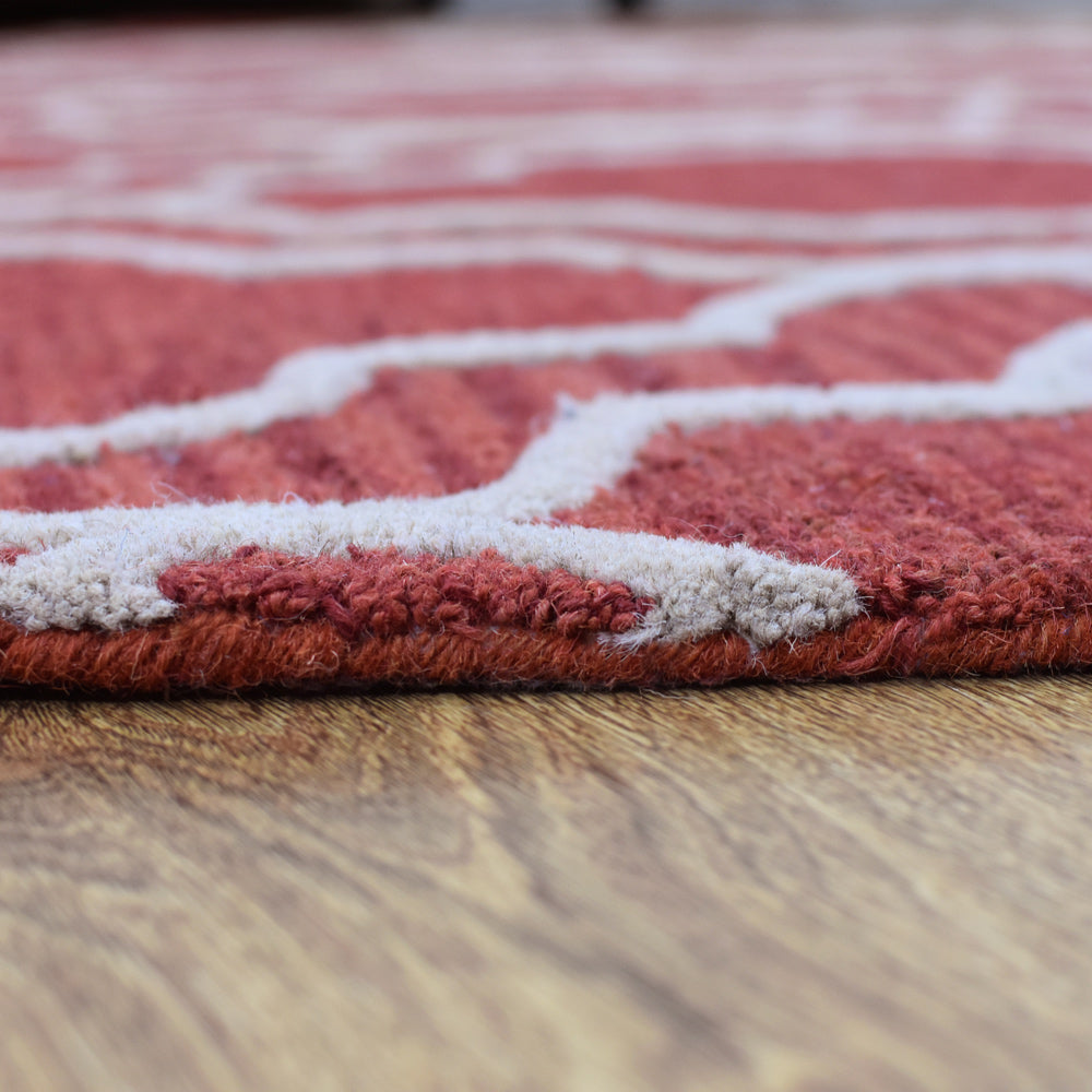 Hand Tufted Wool Area Rug Geometric Beige Brown K09014