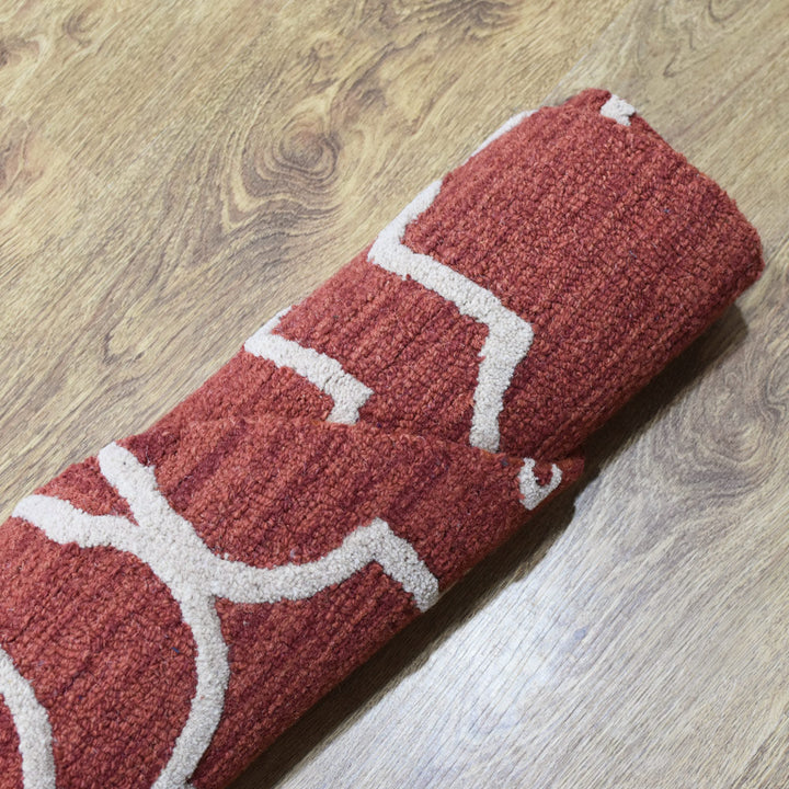Hand Tufted Wool Area Rug Geometric Beige Brown K09014