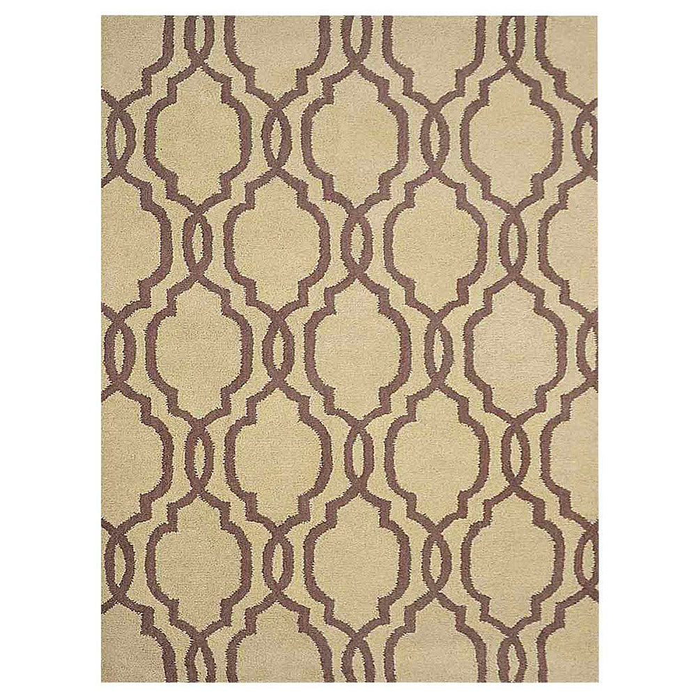 Hand Tufted Wool Area Rug Geometric Beige Brown K09014