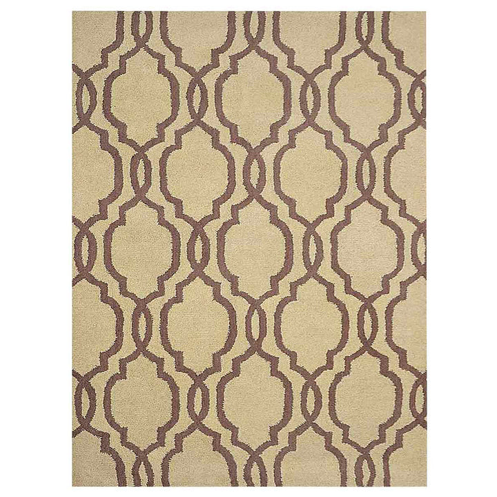 Hand Tufted Wool Area Rug Geometric Beige Brown K09014