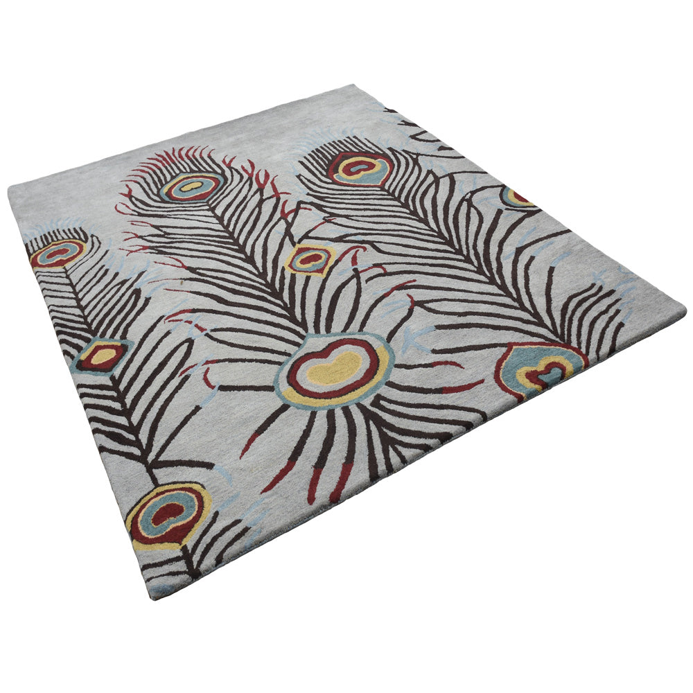 Hand Tufted Wool Area Rug Contemporary Silver K09342