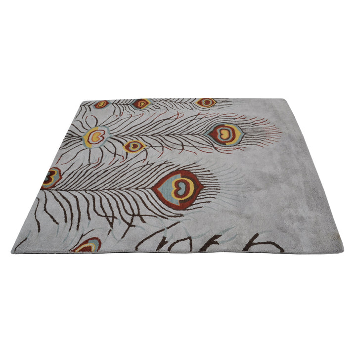 Hand Tufted Wool Area Rug Contemporary Silver K09342