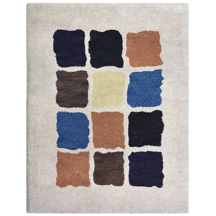 Hand Tufted Wool Area Rug Geometric Cream K2093044