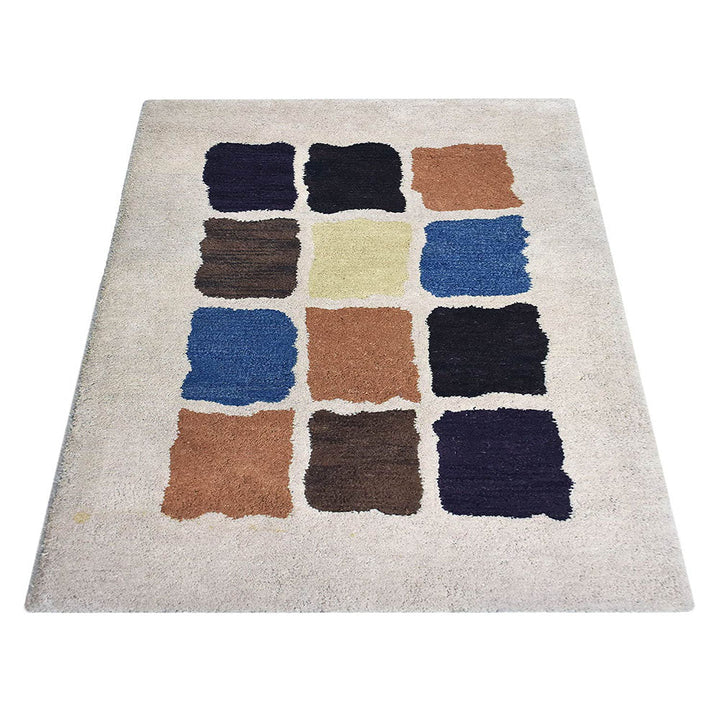 Hand Tufted Wool Area Rug Geometric Cream K2093044