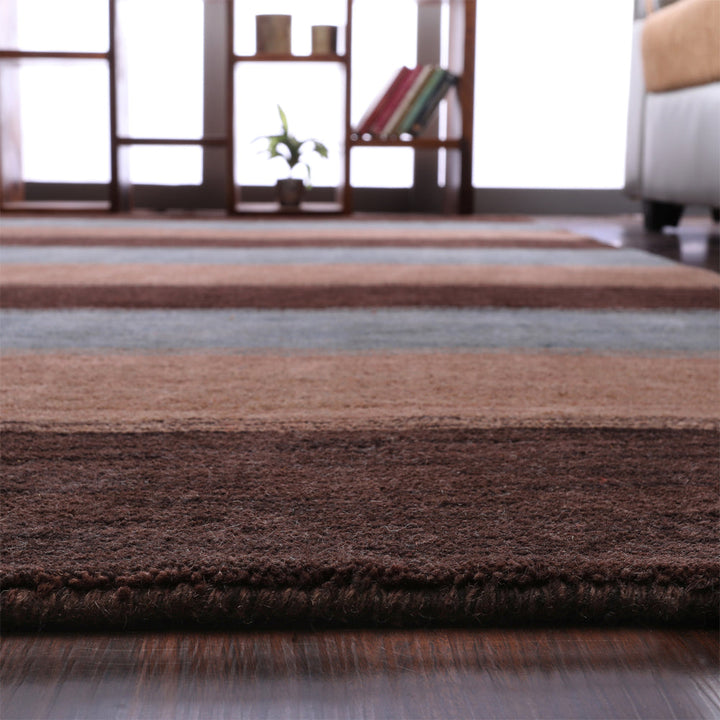Hand Knotted Wool Area Rug Contemporary Brown Beige L00206