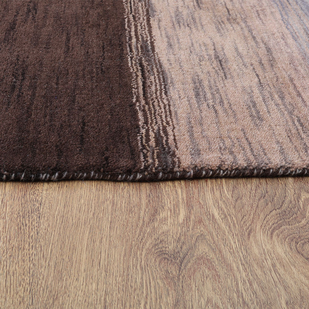 Hand Knotted Wool Area Rug Contemporary Brown Beige L00206