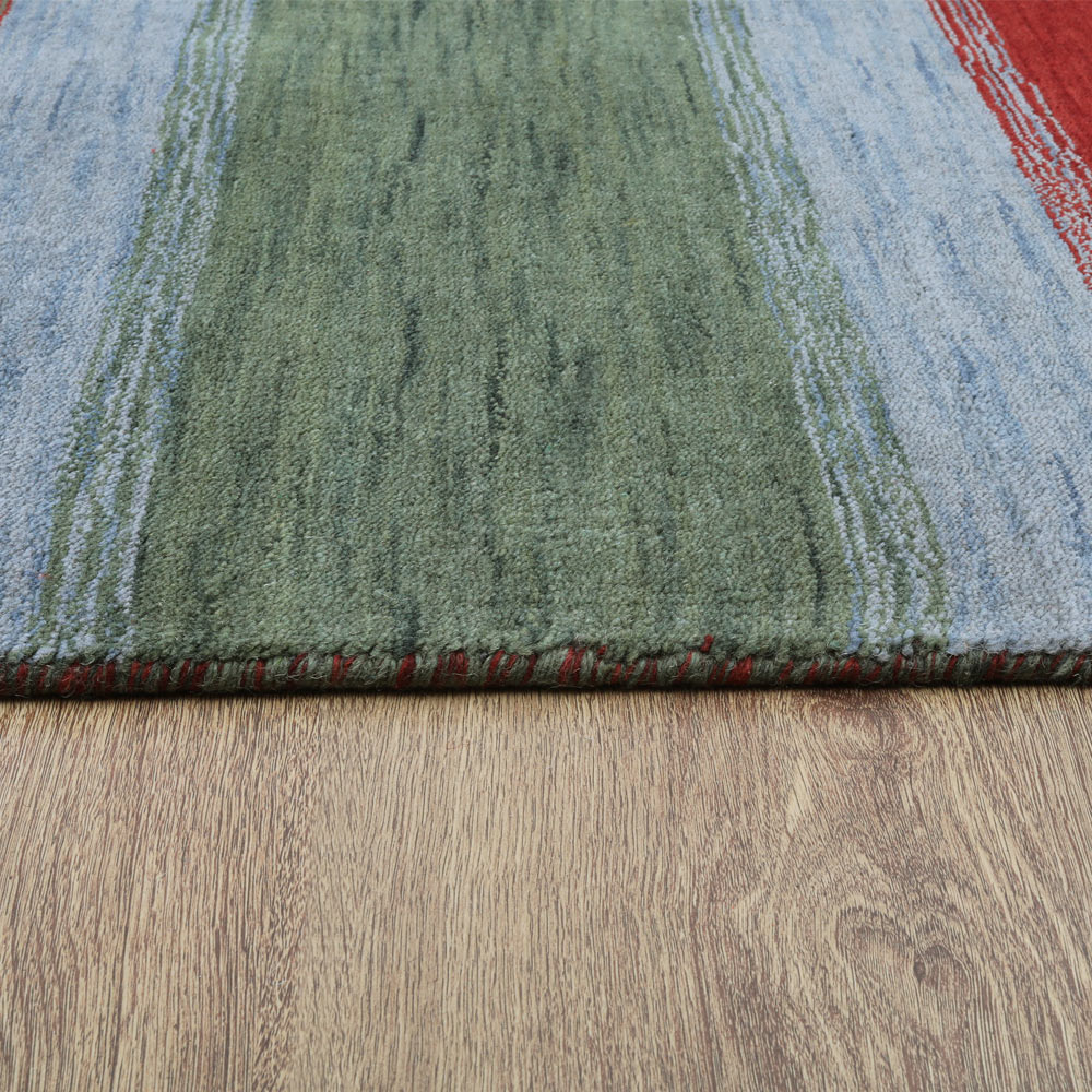 Hand Knotted Wool Area Rug Contemporary Green Blue L00214