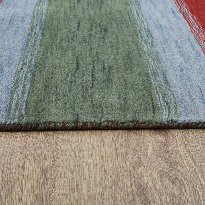 Hand Knotted Wool Area Rug Contemporary Green Blue L00214