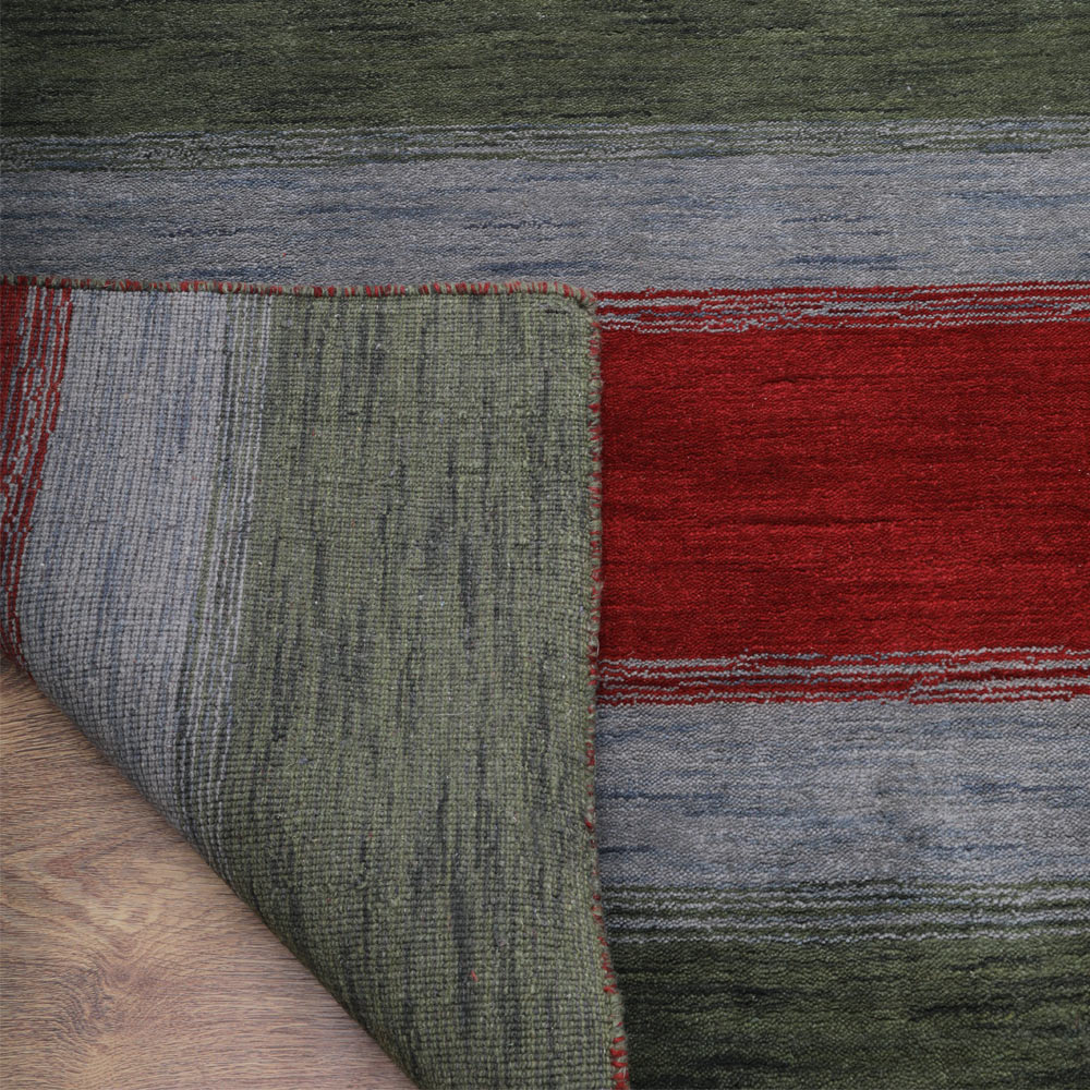 Hand Knotted Wool Area Rug Contemporary Green Blue L00214