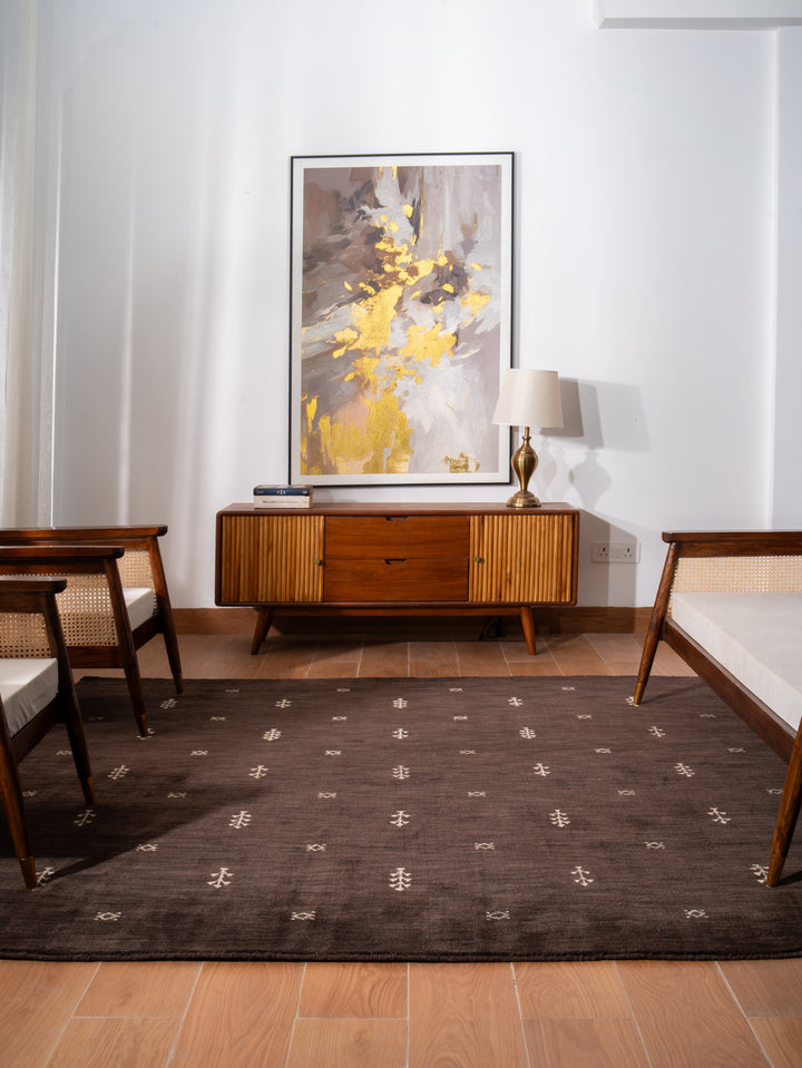 Hand-Knotted Wool Contemporary Rug – Minimal Motif Design