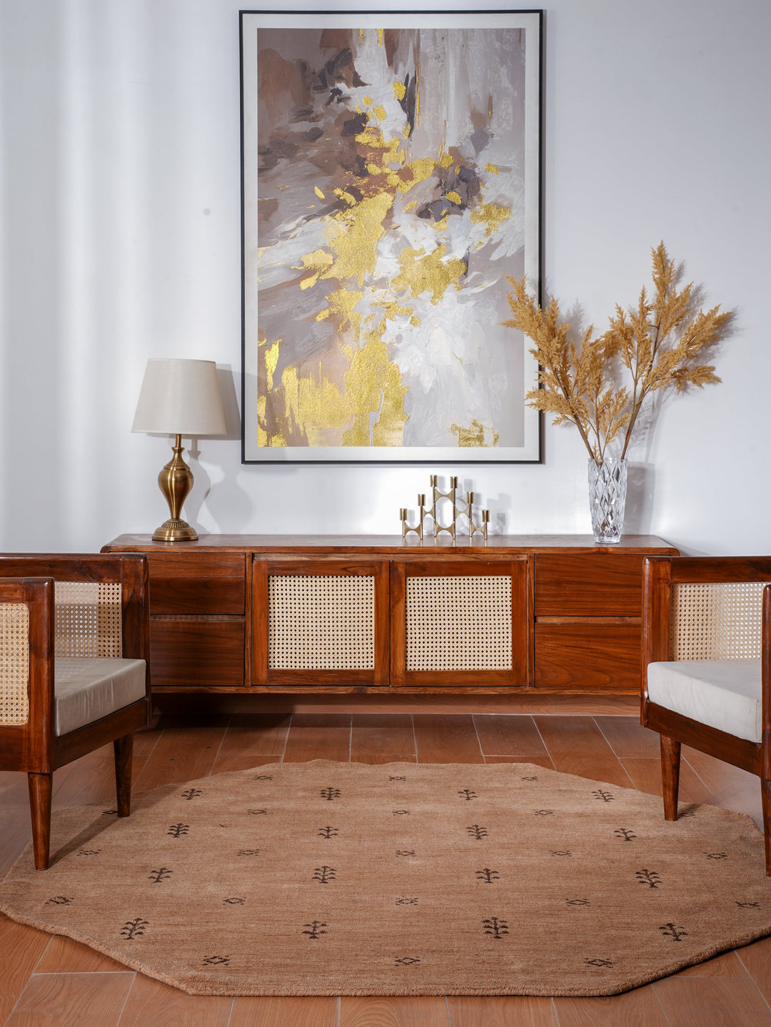 Hand-Knotted Wool Contemporary Rug – Minimal Motif Design