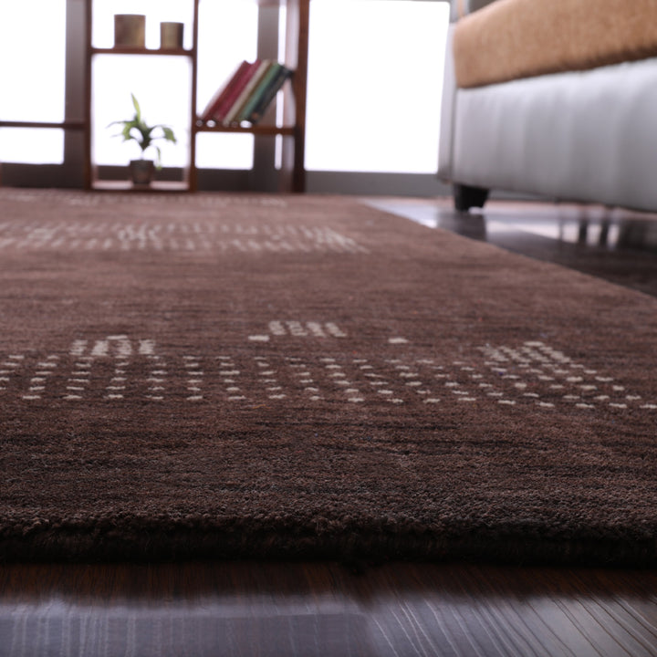 Hand Knotted Wool Area Rug Contemporary Brown L00504