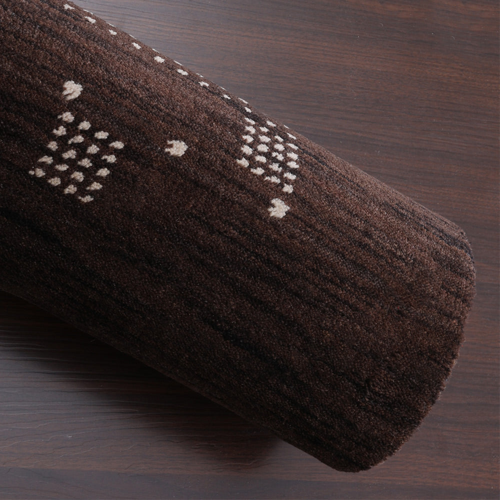 Hand Knotted Wool Area Rug Contemporary Brown L00504
