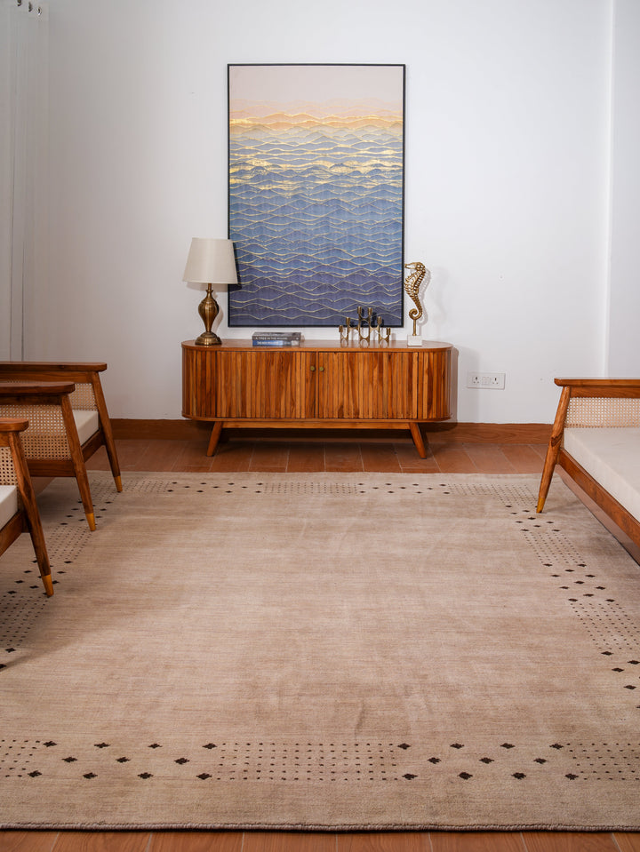 Contemporary Hand Knotted Wool Rug with Minimalist Border Design