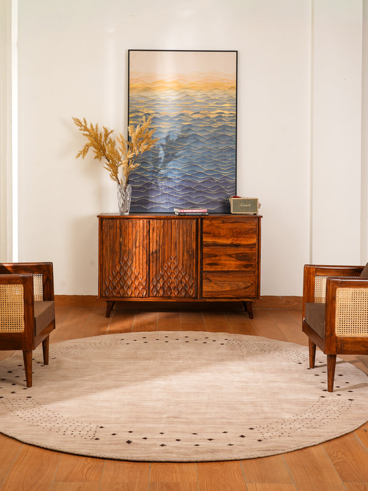 Contemporary Hand Knotted Wool Rug with Minimalist Border Design