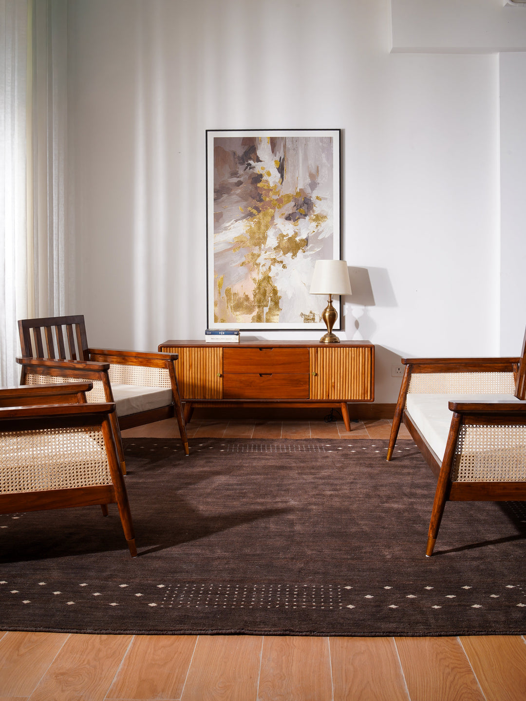Contemporary Hand Knotted Wool Rug with Minimalist Border Design