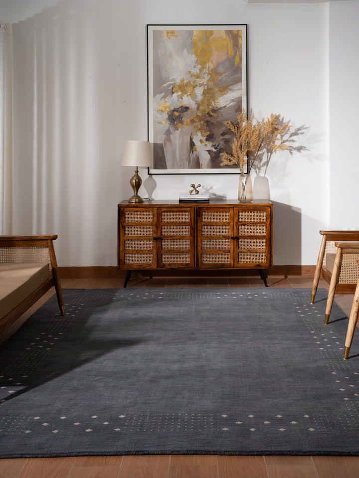 Contemporary Hand Knotted Wool Rug with Minimalist Border Design