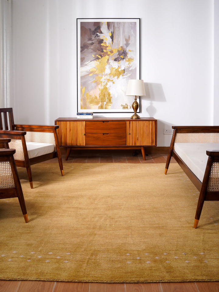 Contemporary Hand Knotted Wool Rug with Minimalist Border Design