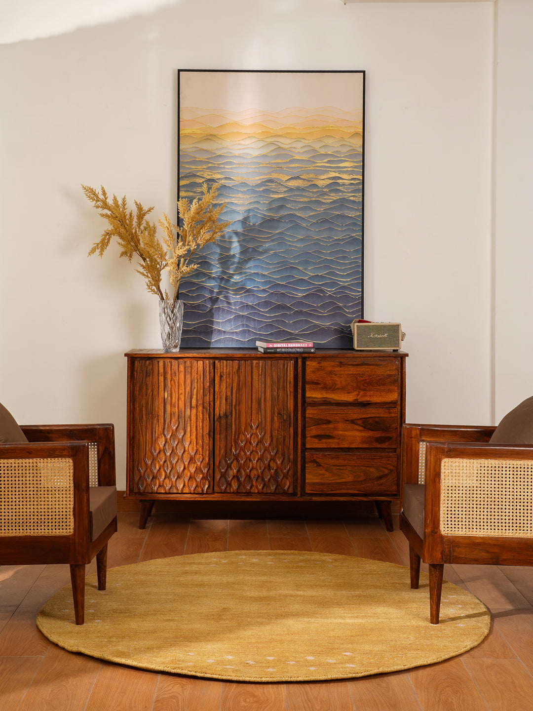 Contemporary Hand Knotted Wool Rug with Minimalist Border Design