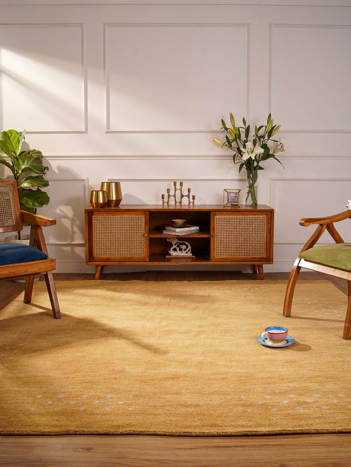 Contemporary Hand Knotted Wool Rug with Minimalist Border Design