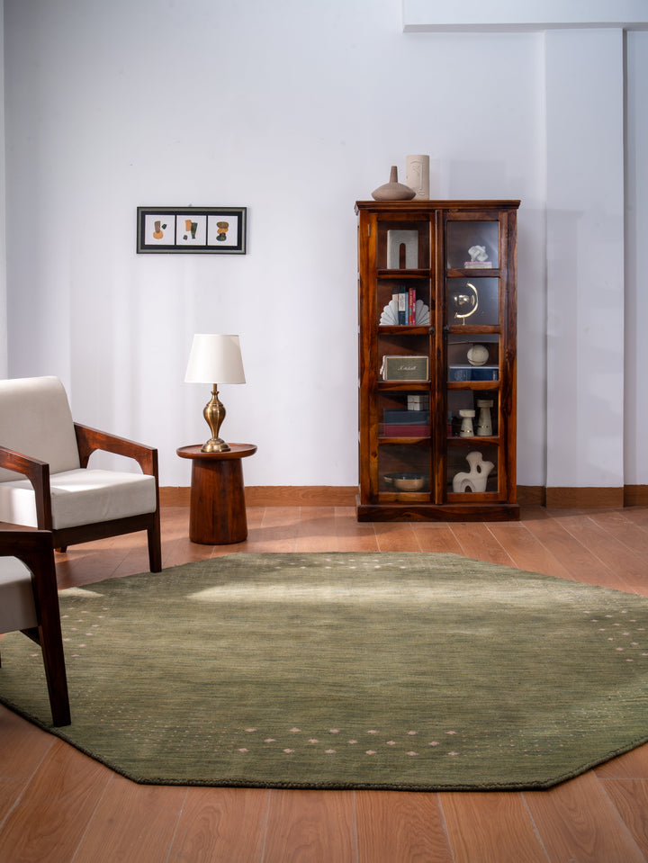 Contemporary Hand Knotted Wool Rug with Minimalist Border Design