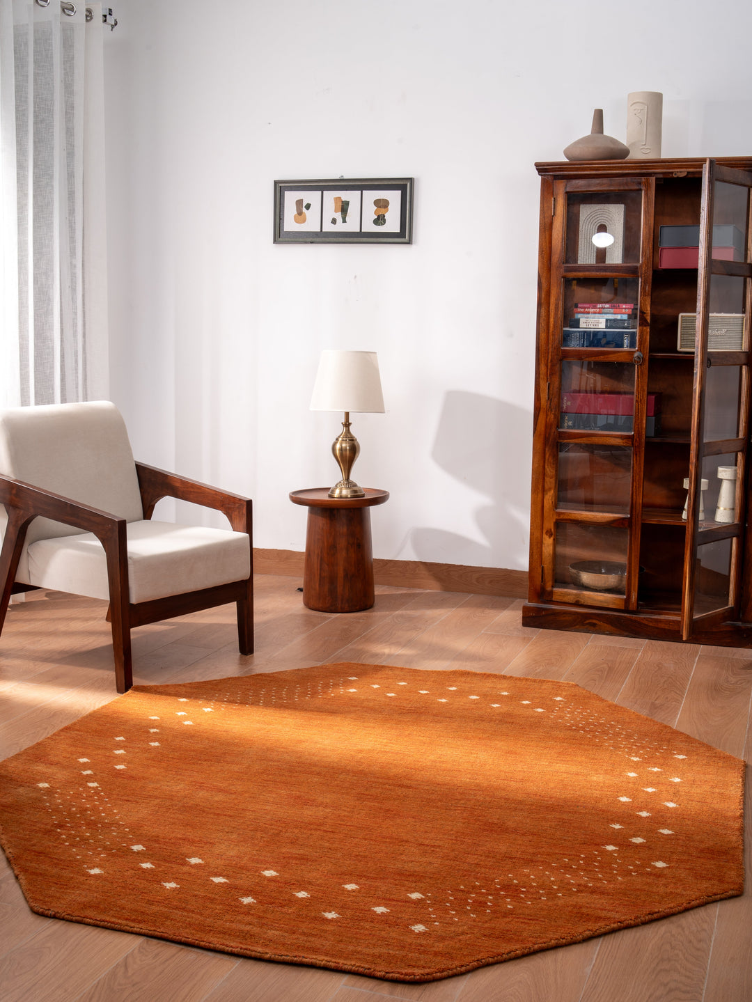 Contemporary Hand Knotted Wool Rug with Minimalist Border Design