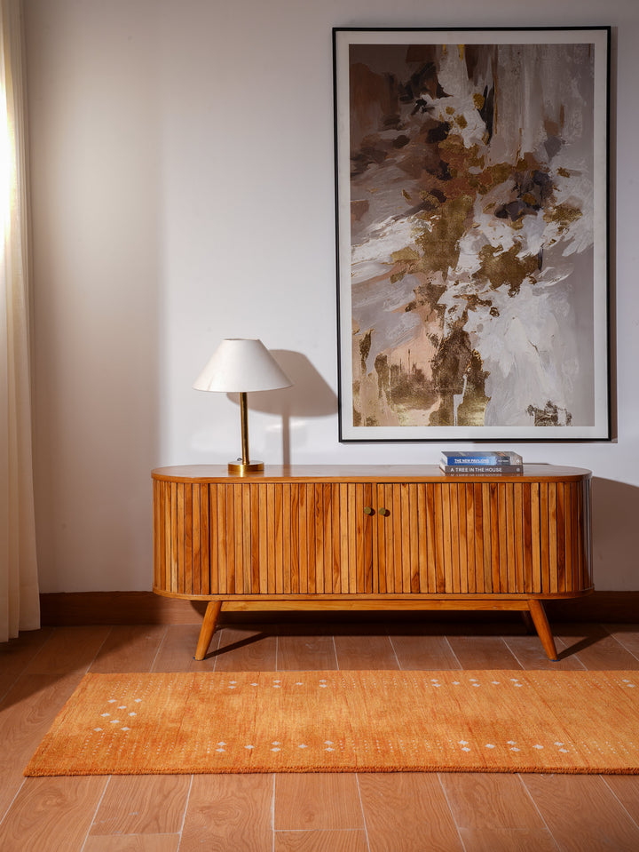 Contemporary Hand Knotted Wool Rug with Minimalist Border Design