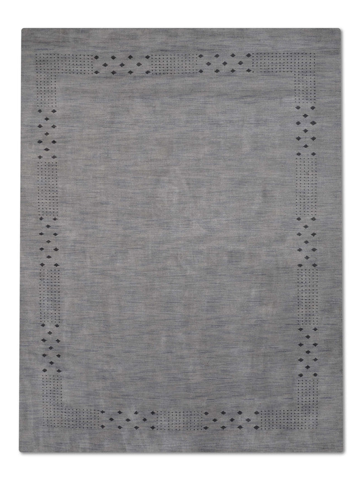 Contemporary Hand Knotted Wool Rug with Minimalist Border Design